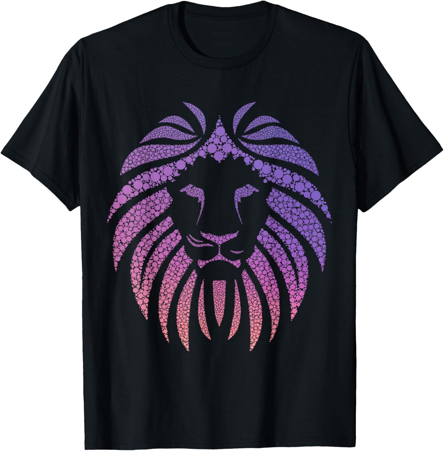 Lion Face Head Mane Gradient Pink and Purple Cat T-Shirt - T-Shirt | Black