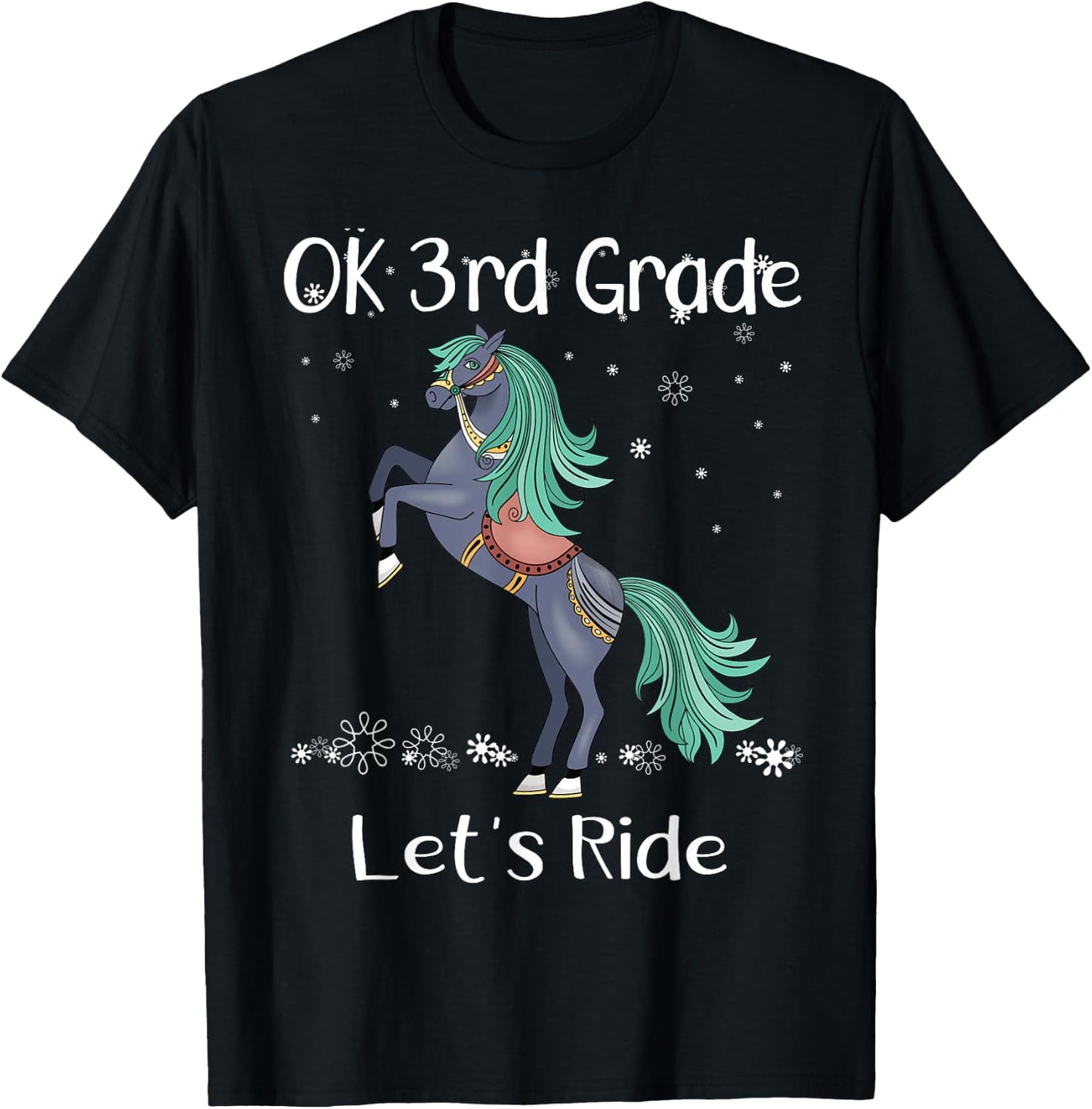 OK 3rd Third Grade Lets Ride Horse Back To School Girls T-Shirt - T-Shirt | Black