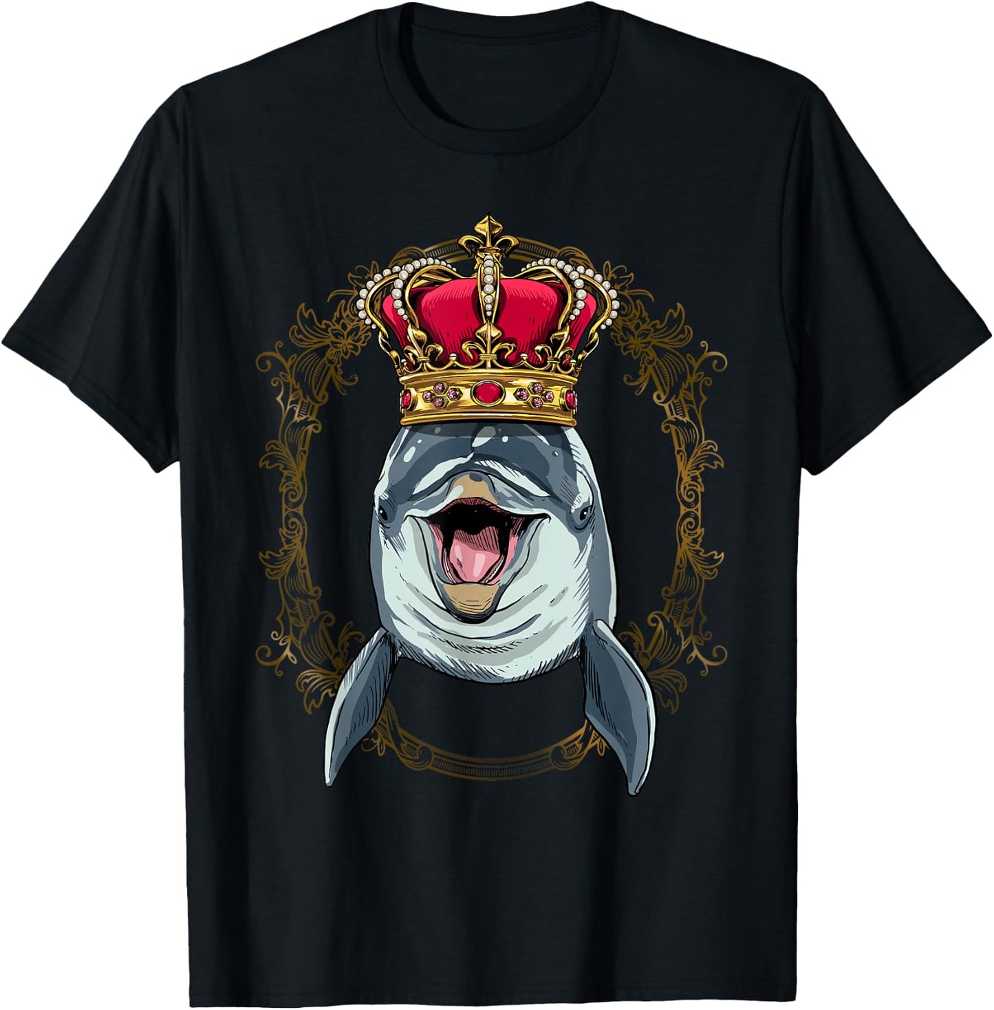 King Dolphin Wearing Crown - Queen Dolphin Animal T-Shirt - T-Shirt | Black