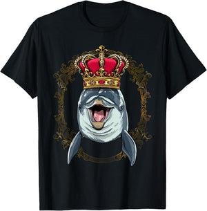 King Dolphin Wearing Crown - Queen Dolphin Animal T-Shirt - T-Shirt | Black
