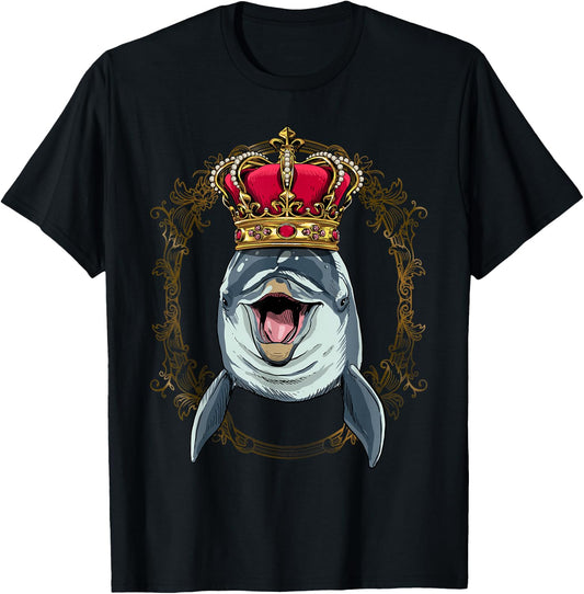 King Dolphin Wearing Crown - Queen Dolphin Animal T-Shirt - T-Shirt | Black