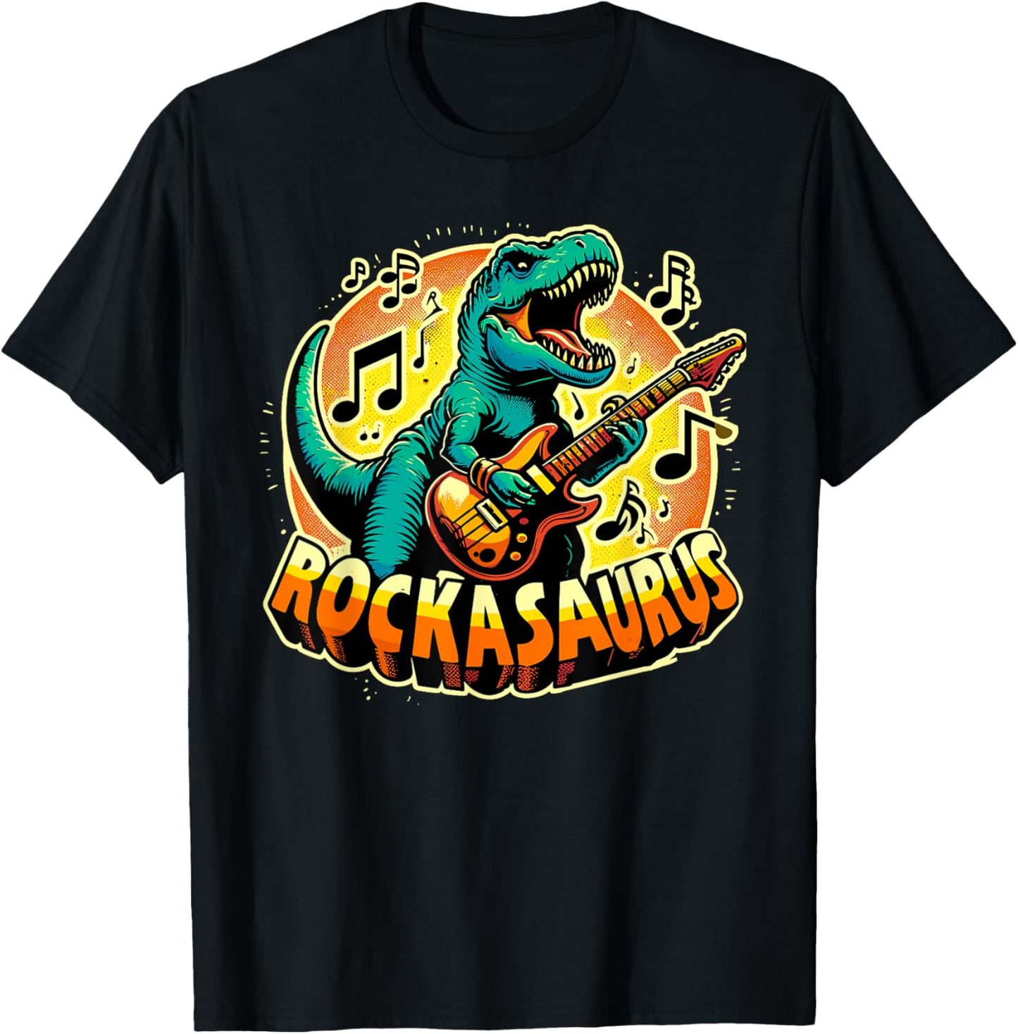 Rockasaurus Dinosaur Playing Guitar | Guitarist T-Rex T-Shirt - T-Shirt | Black