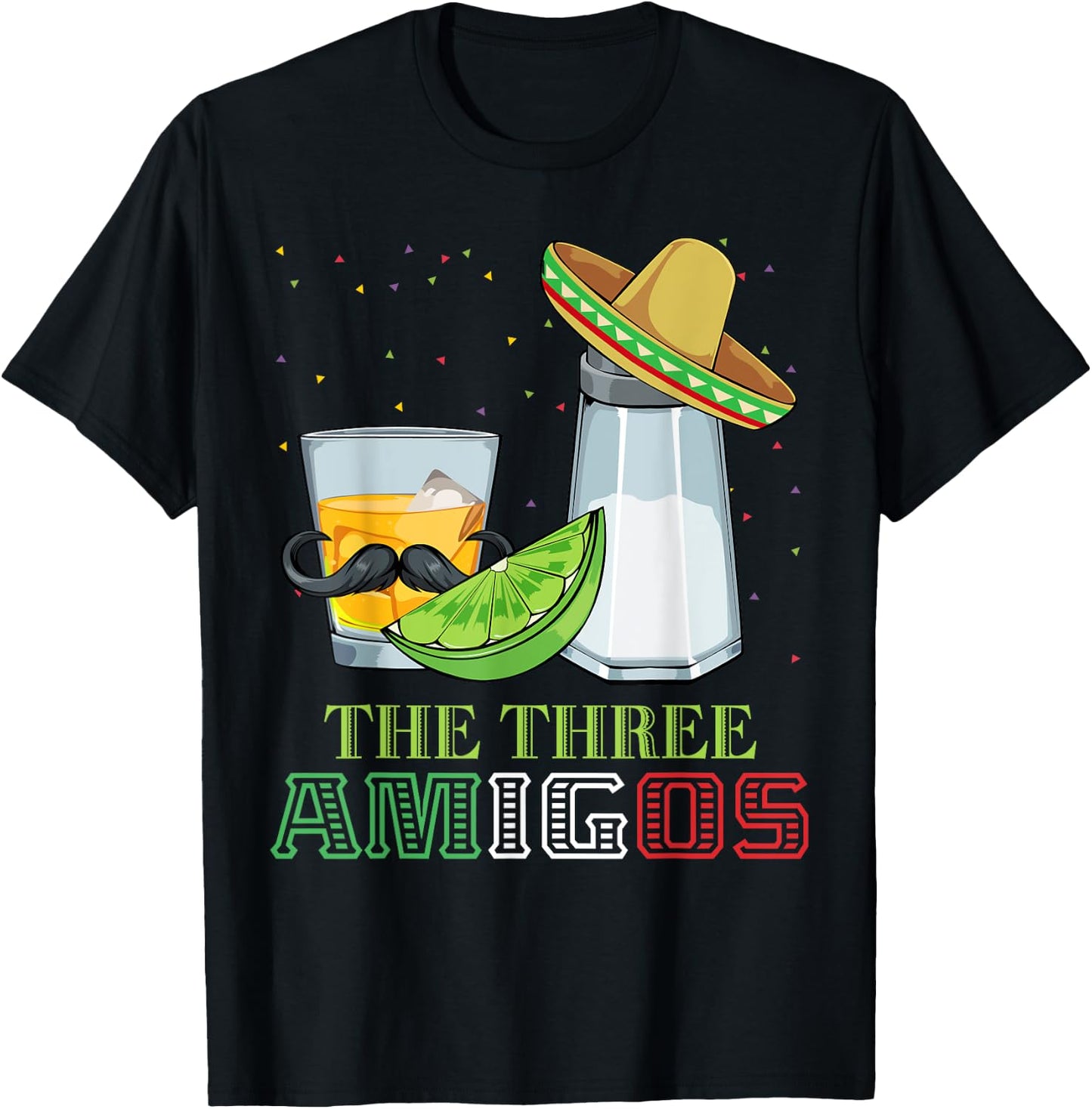 Three Amigos Cinco De Mayo Mexican Mexico Tequila Lime Salt T-Shirt - T-Shirt | Black
