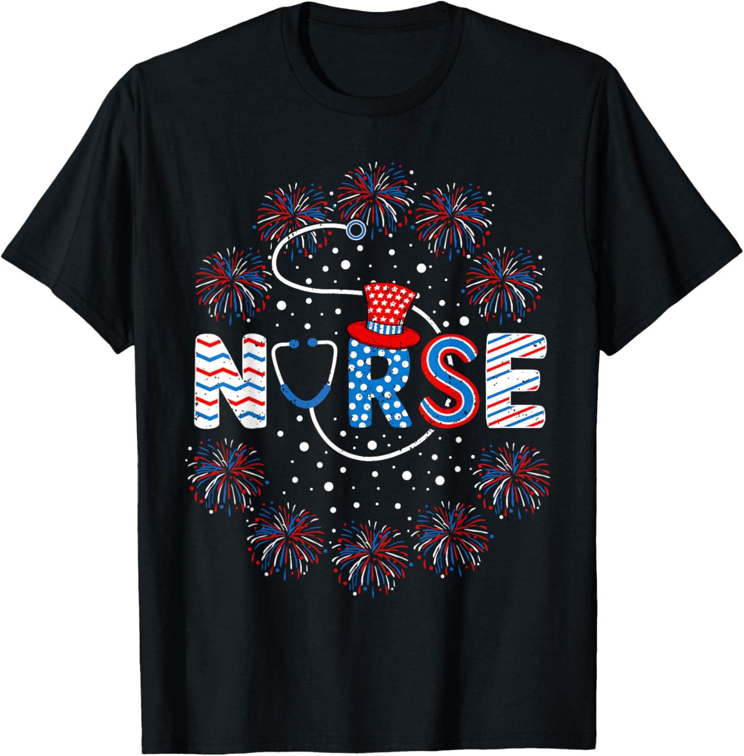 4th of July Nurse American Flag Fourth Of July Nurse T-Shirt - T-Shirt | Black