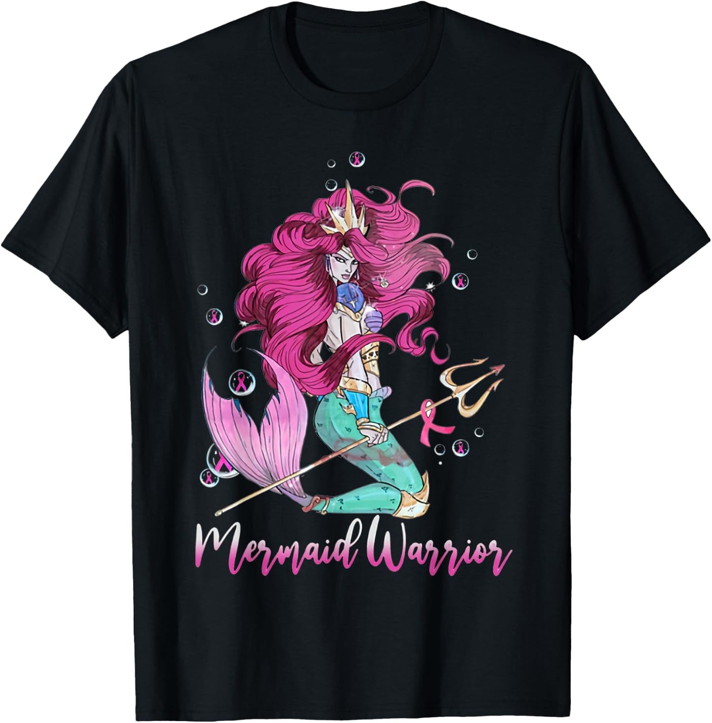 Breast Cancer Mermaid Warrior Mermaid Warrior Breast Cancer T-Shirt - T-Shirt | Black