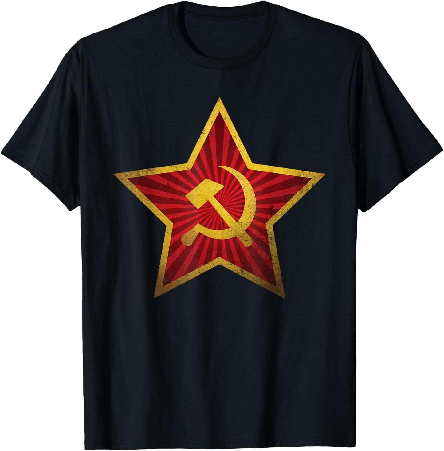 Soviet CCCP Red Star Sickle Hammer Symbol Emblem Distressed T-Shirt - T-Shirt | Black