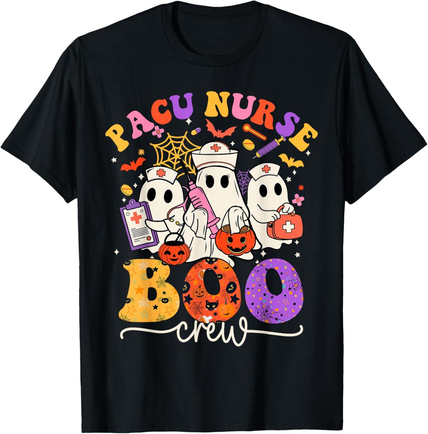 PACU Boo Crew Costume Funny Nurse Ghost Halloween T-Shirt - T-Shirt | Black