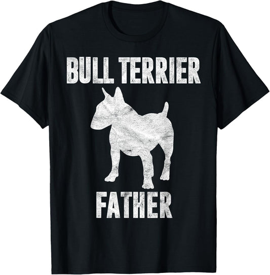 Vintage Bull Terrier Dad Gift Bully Father Dog Papa Lover T-Shirt - T-Shirt | Black
