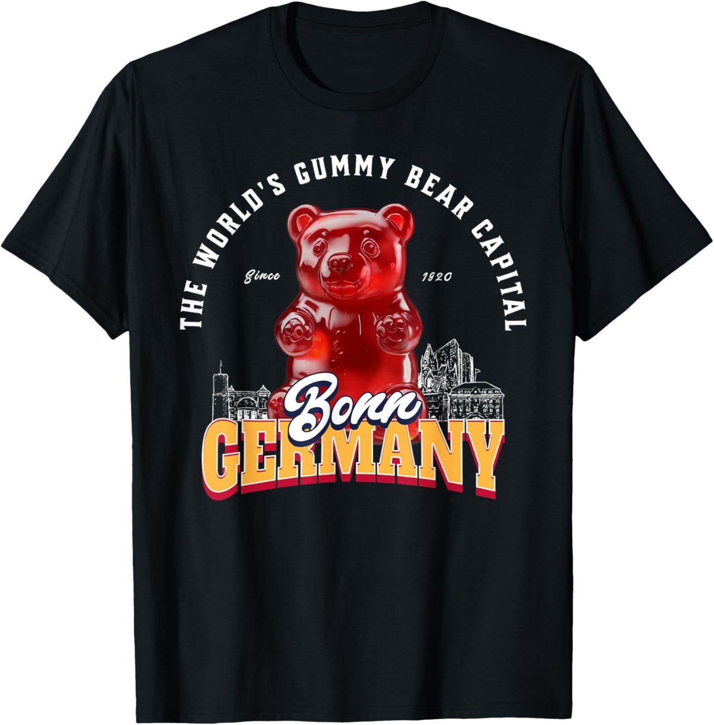 Bonn Germany World's Gummy Bear Capital Since 1920 Candy T-Shirt - T-Shirt | Black