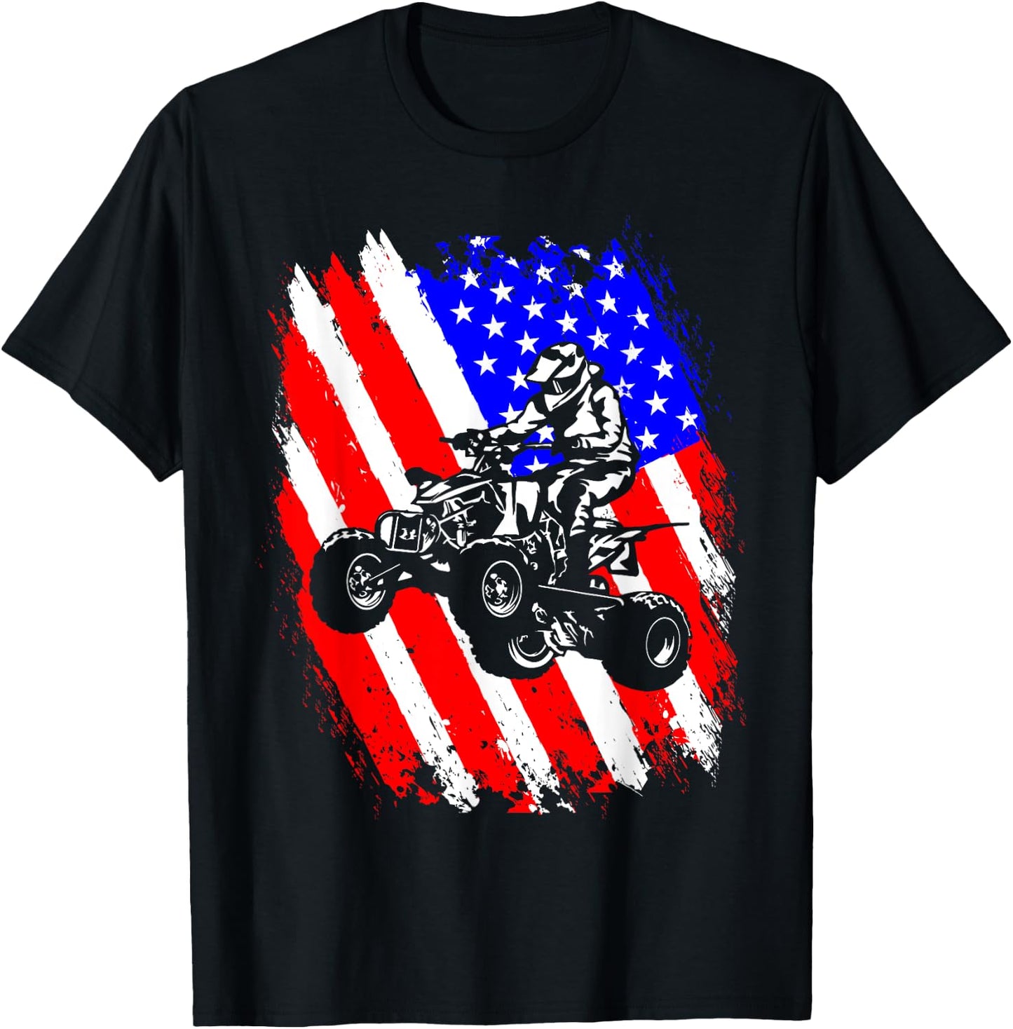 Quad Biker America USA Flag Gift Four Wheeler ATV Quad Bike T-Shirt - T-Shirt | Black