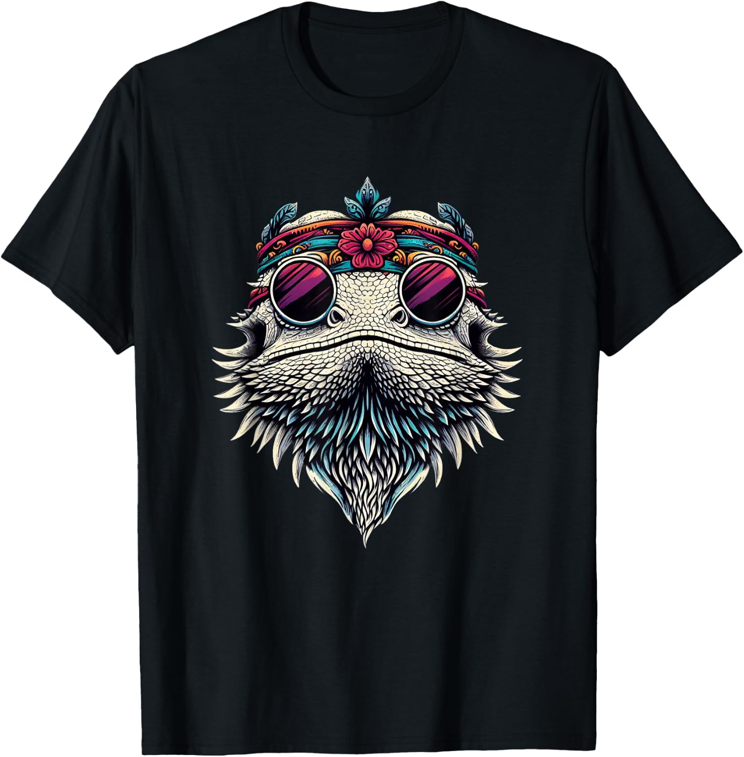 Bearded Dragons Reptile Lizard Pet Hippie Style T-Shirt - T-Shirt | Black