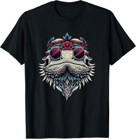 Bearded Dragons Reptile Lizard Pet Hippie Style T-Shirt - T-Shirt | Black