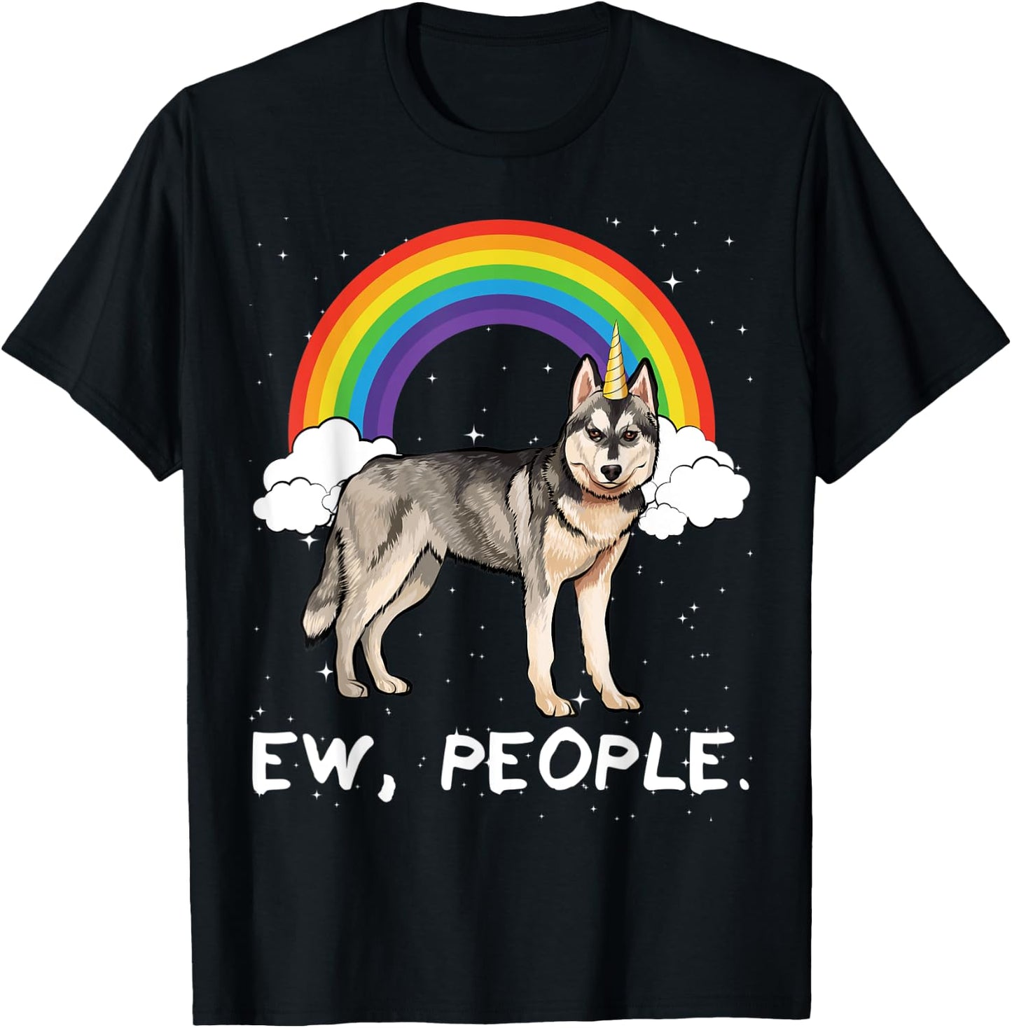 Rainbow Siberian Husky Ew People Unicorn Dog Men Women Kids T-Shirt - T-Shirt | Black
