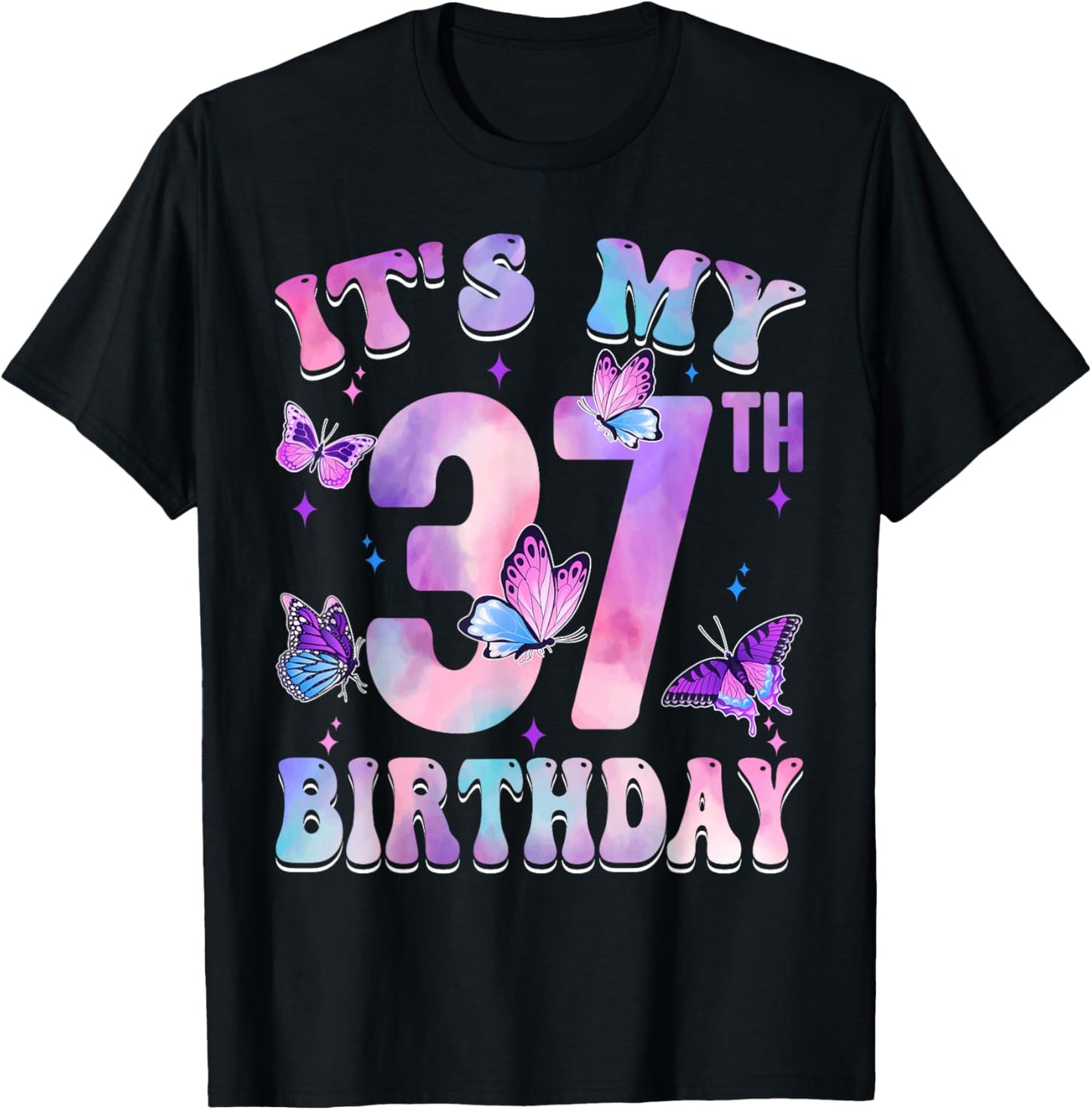 It's My 37th Birthday Butterfly Theme 37 Year Old Party Girl T-Shirt - T-Shirt | Black