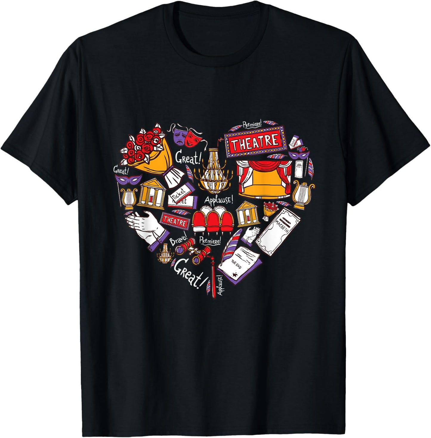 Theatre heart love actor actress gift women kids T-Shirt - T-Shirt | Black