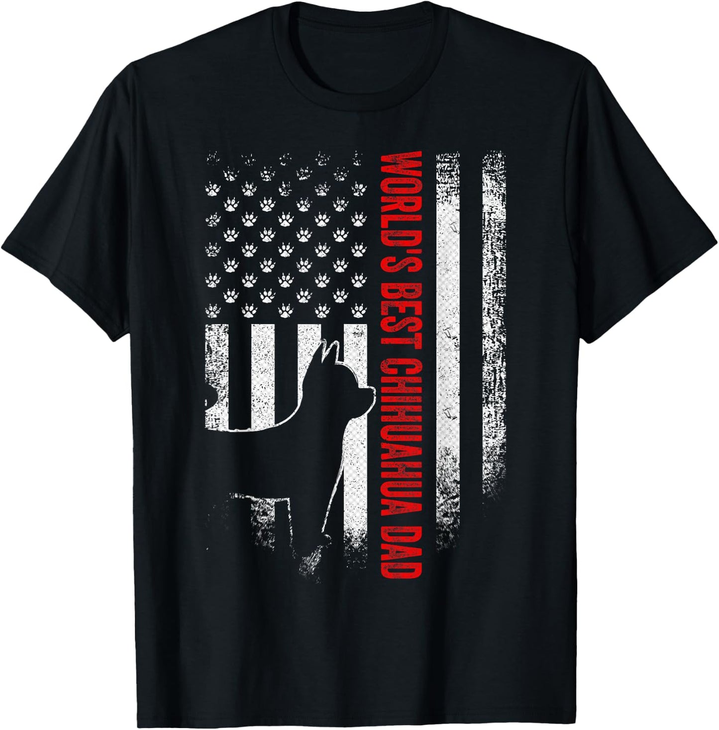 Vintage American Flag World's Best Chihuahua Dad Silhouette T-Shirt - T-Shirt | Black