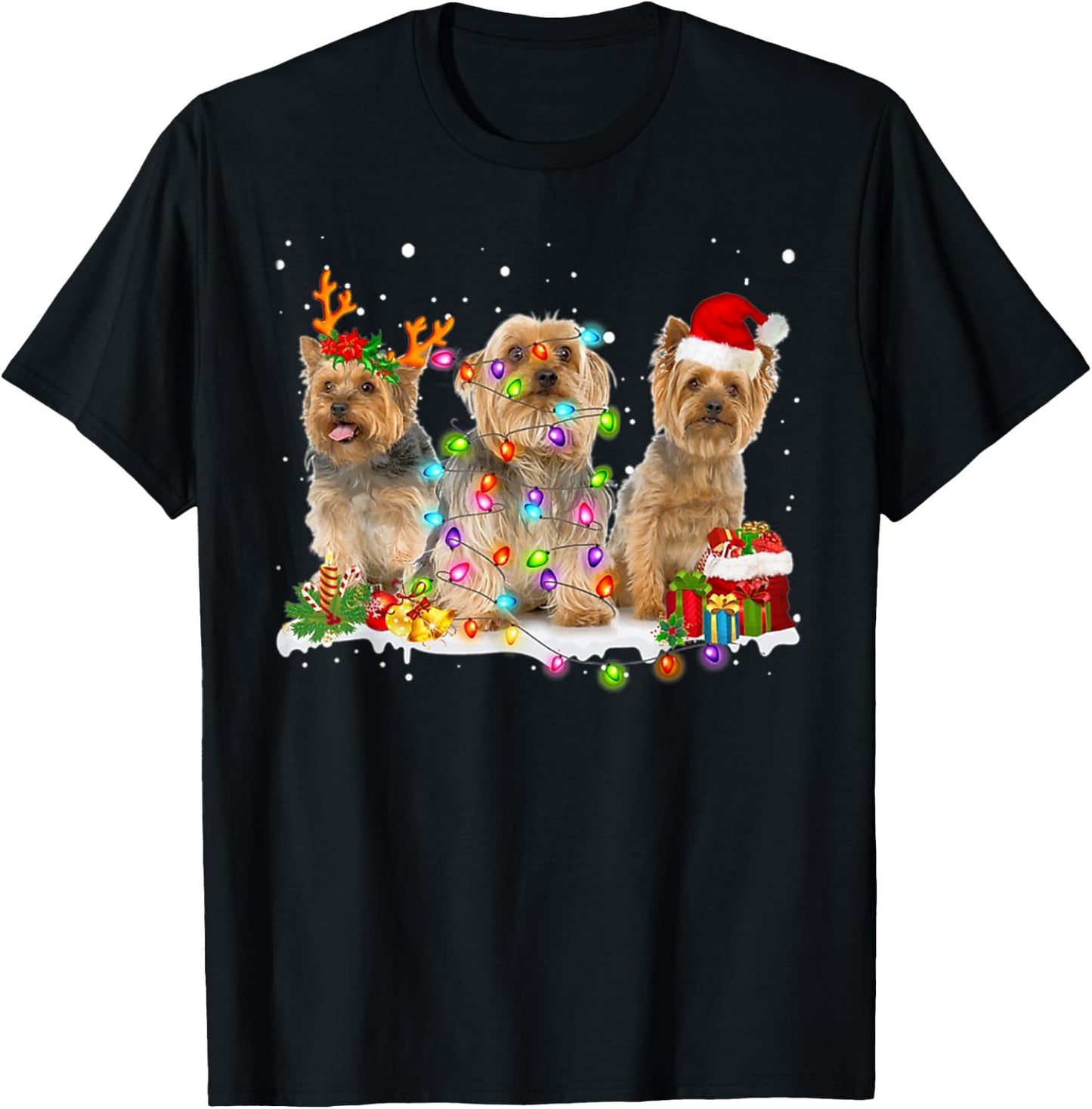 Three Silky Terrier Xmas Silky Terrier-Snow-Christmas Lover T-Shirt - T-Shirt | Black