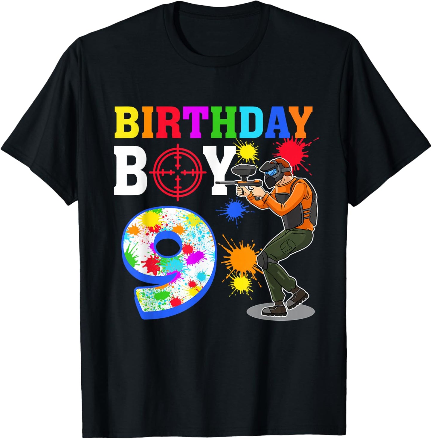 9 Year Old Paintball Boy 9th Birthday Party T-Shirt - T-Shirt | Black