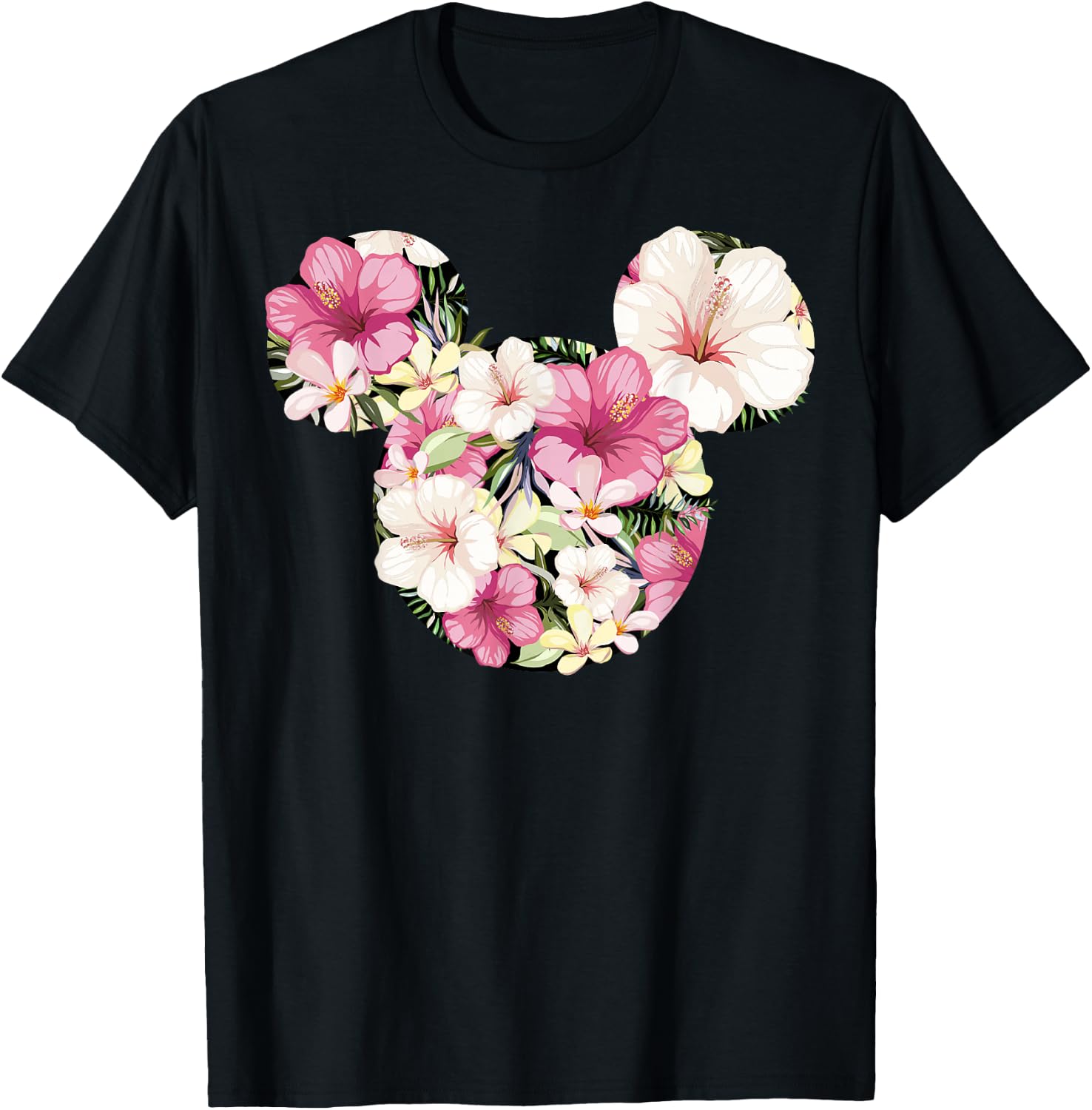 Disney Mickey and Friends Tropical Floral Print Silhouette T-Shirt - T-Shirt | Black