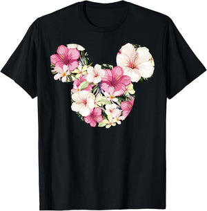 Disney Mickey and Friends Tropical Floral Print Silhouette T-Shirt - T-Shirt | Black