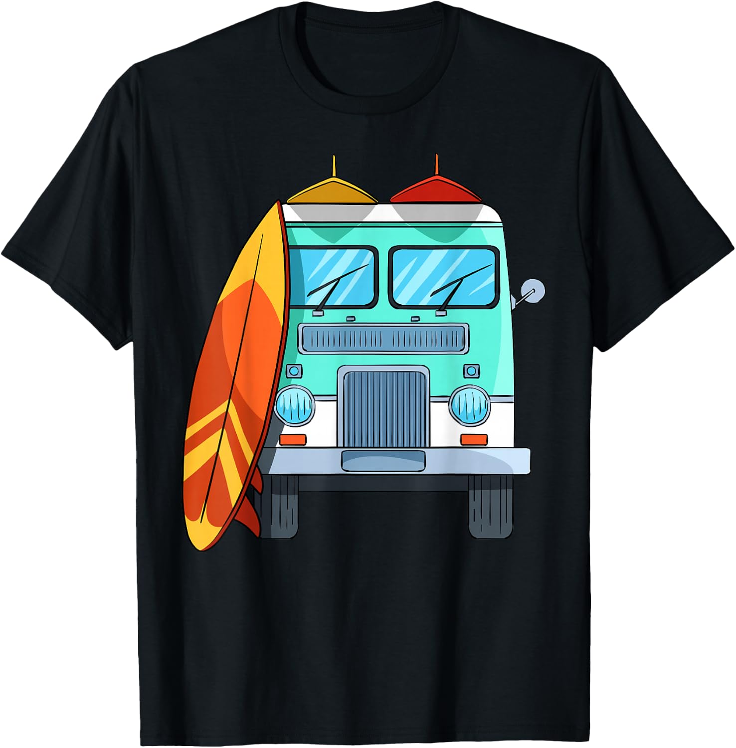 Surf Van Surfboard Palm Trees Surfing Surfer Waves Summer Men Women Girls Kids T-Shirt - T-Shirt | Black