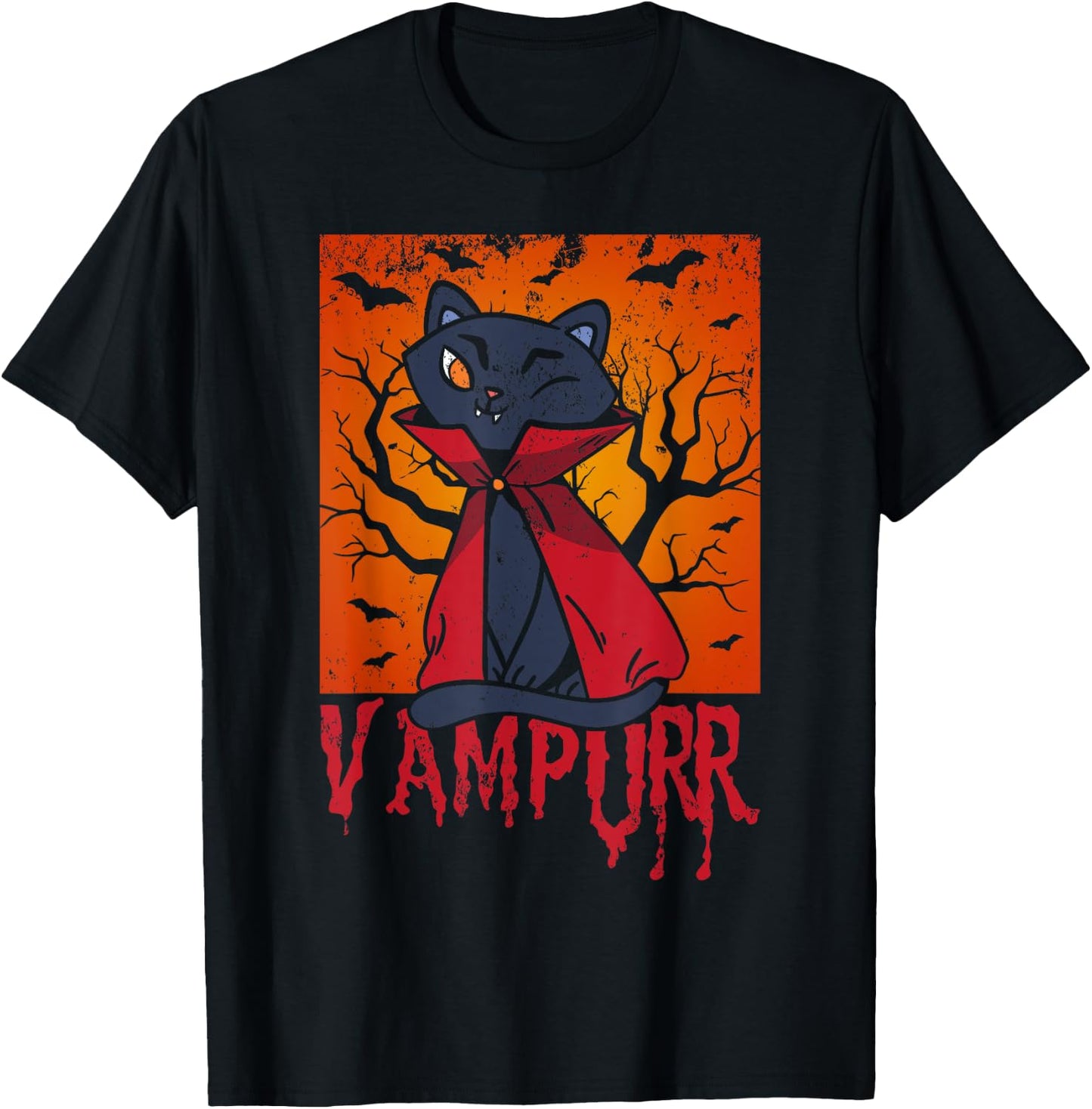 Vampurr Vampire Costume Cat Lover Kitten Halloween T-Shirt - T-Shirt | Black