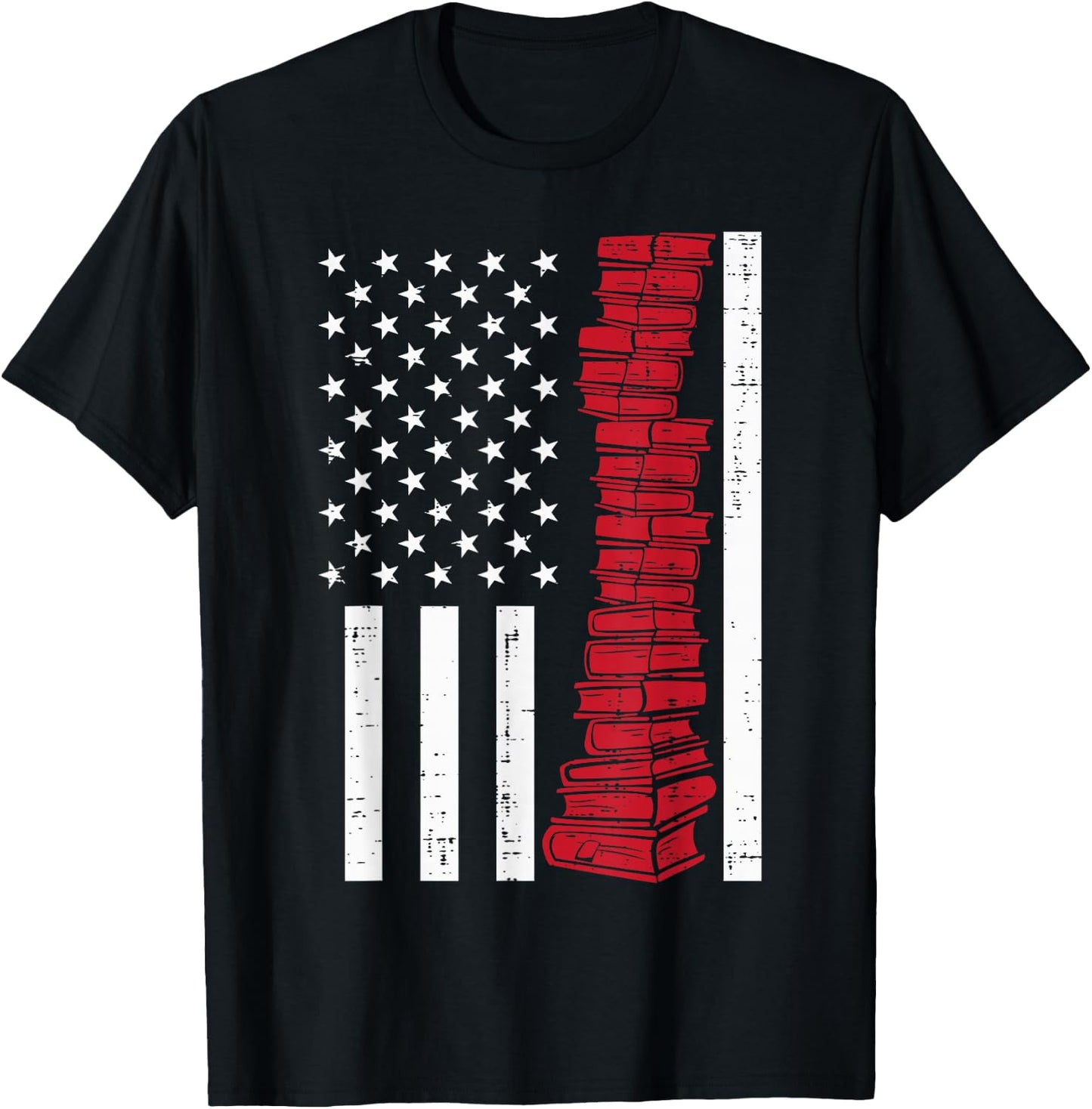 America Flag Read Book Reading Librarian Men Women Kids T-Shirt - T-Shirt | Black