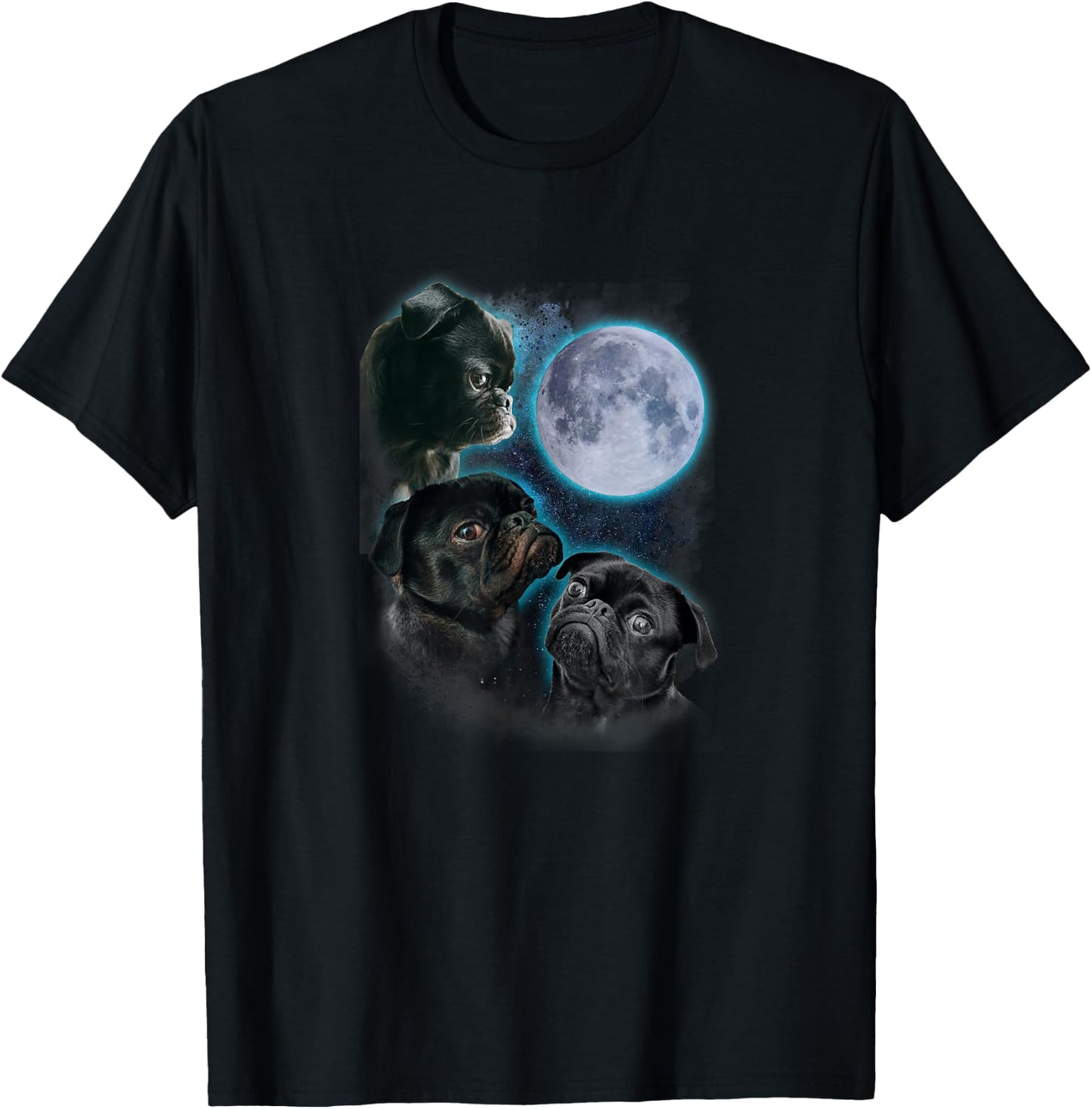 Three pug moon T-Shirt - T-Shirt | Black