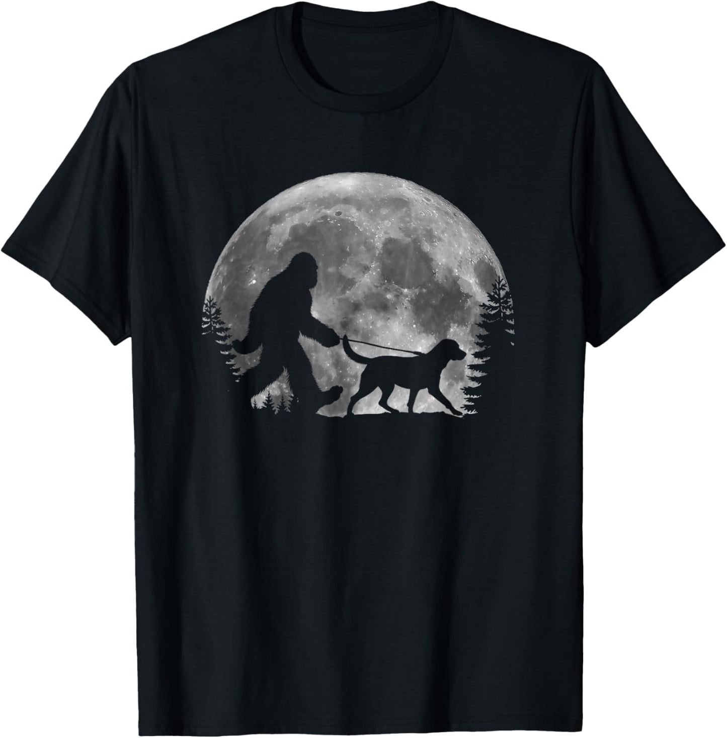 Bigfoot Walking a Dog Labrador Retriever Dad Moon Halloween Men Women Kids T-Shirt - T-Shirt | Black