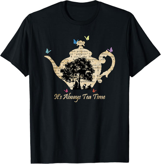 Alice in Wonderland Vintage Tea Time T-Shirt - T-Shirt | Black