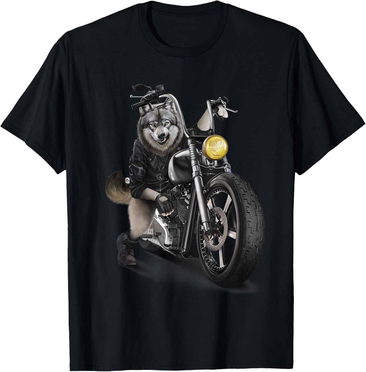 Grey Wolf Riding Chopper Motorcycle T-Shirt - T-Shirt | Black