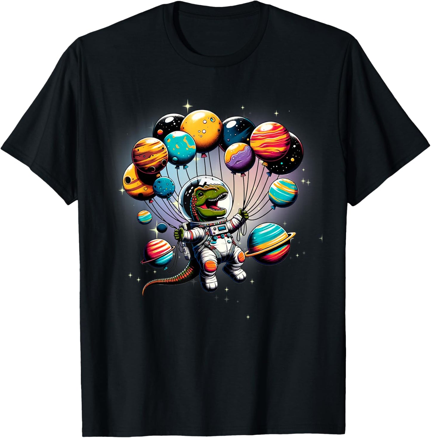 Astronaut Dinosaur With Balloons In Space Women Kids T-Shirt - T-Shirt | Black
