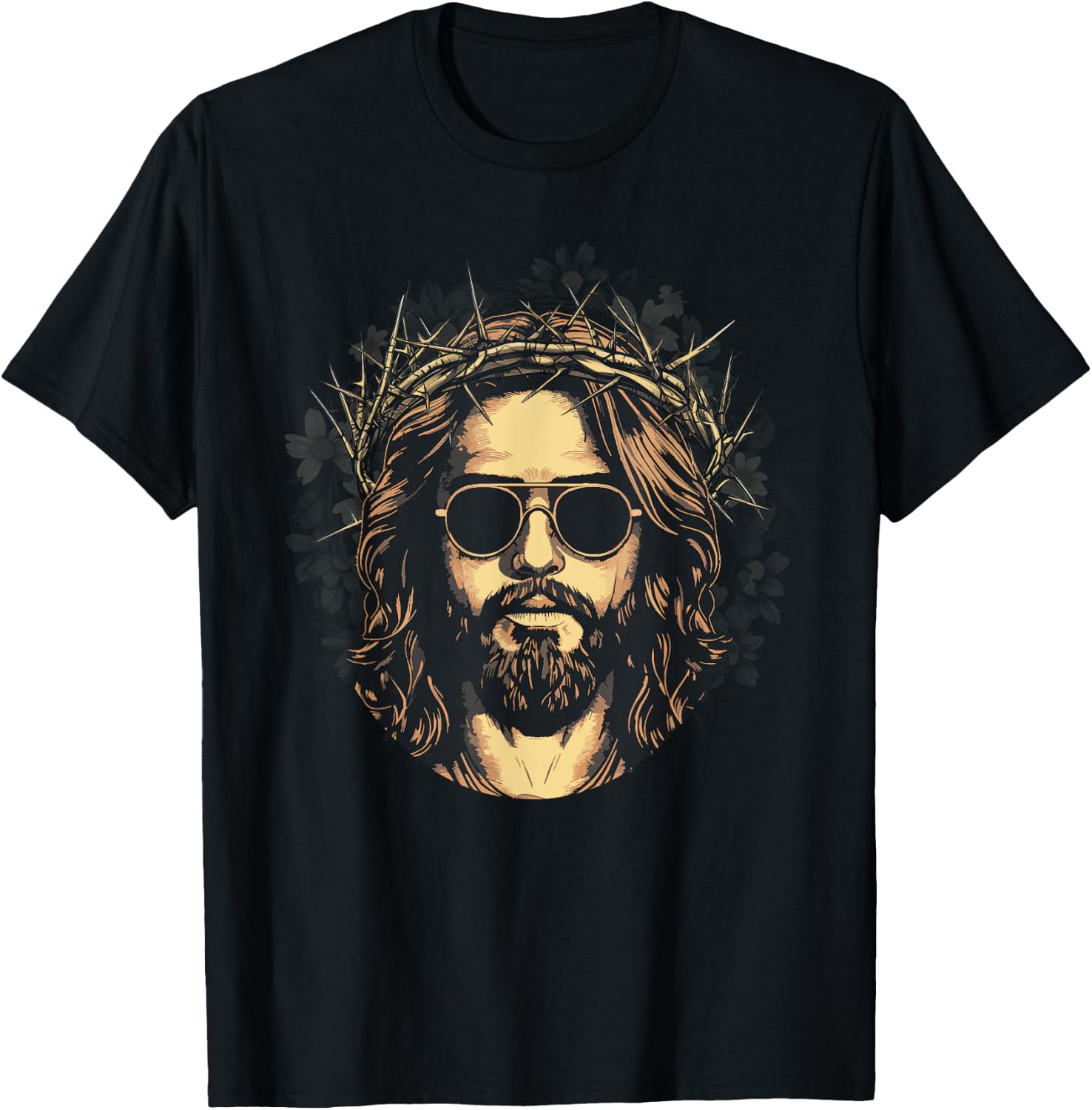Face Of Jesus On A Cross With Crown Of Thorns Christ T-Shirt - T-Shirt | Black