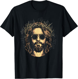 Face Of Jesus On A Cross With Crown Of Thorns Christ T-Shirt - T-Shirt | Black