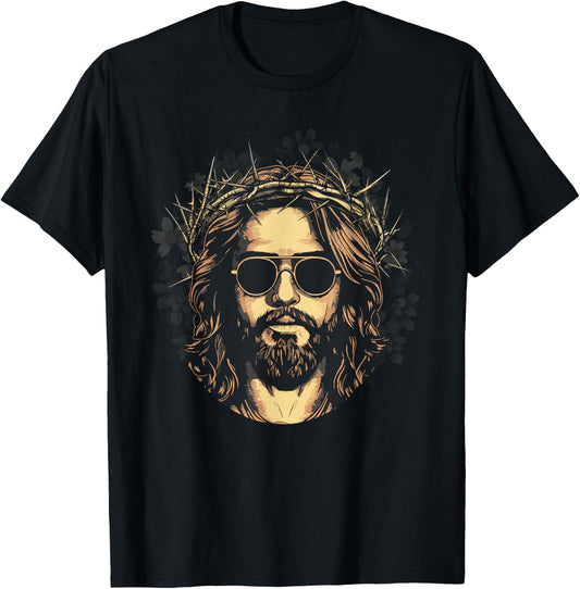 Face Of Jesus On A Cross With Crown Of Thorns Christ T-Shirt - T-Shirt | Black