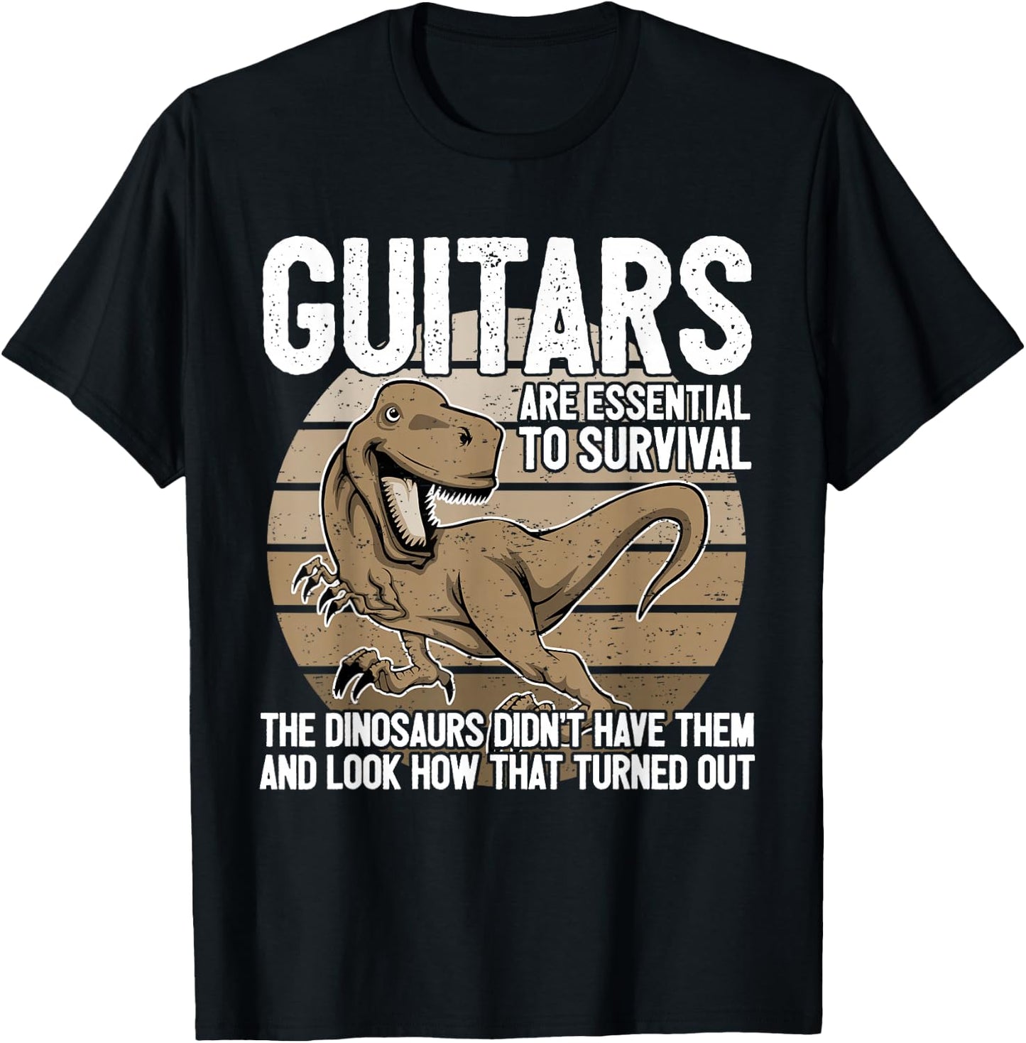 Funny Guitar Player Graphic Dinosaur Survive Guitarist Joke T-Shirt - T-Shirt | Black