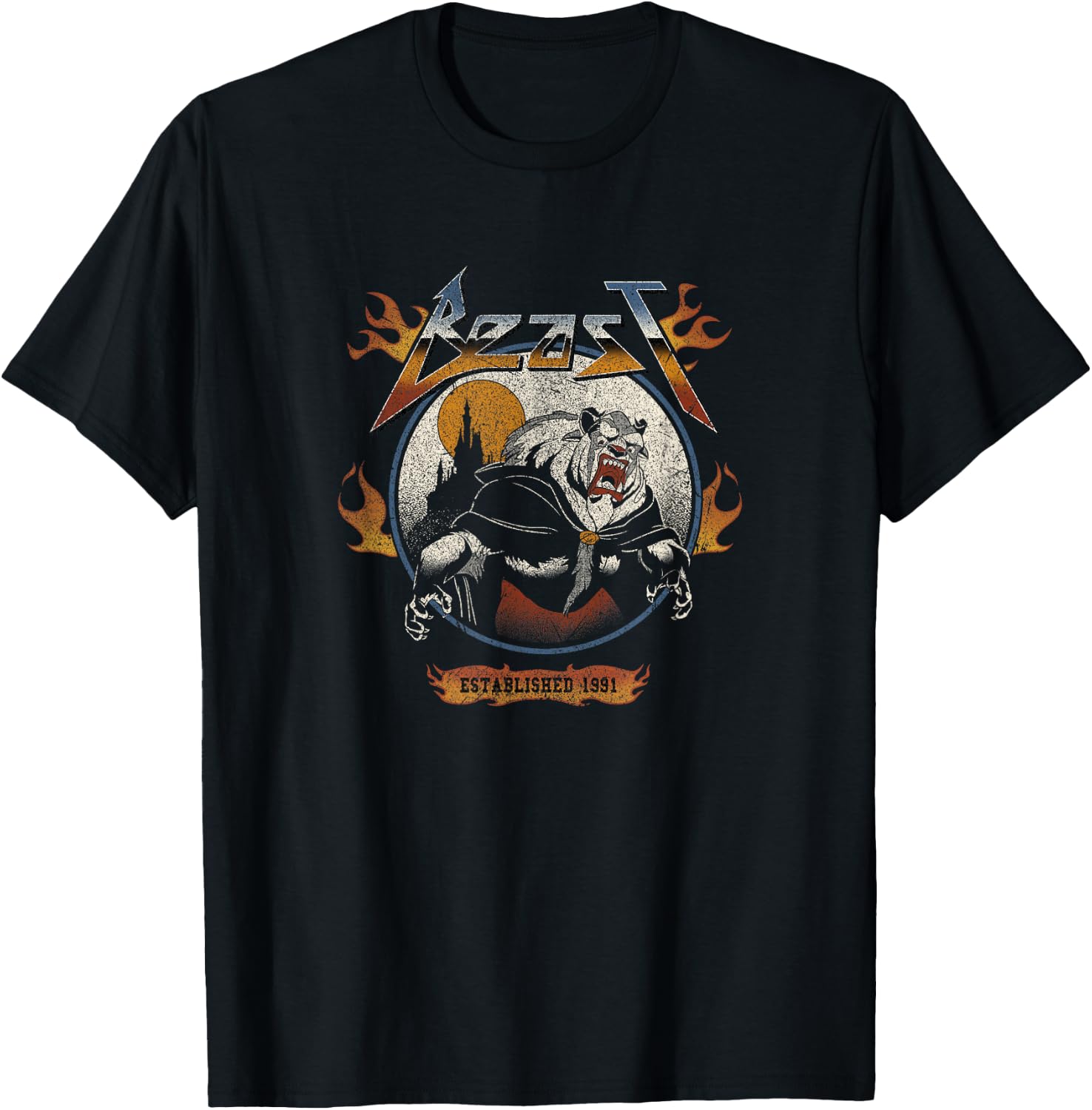 Disney Beauty And The Beast Beast Metal Circle Roar T-Shirt - T-Shirt | Black