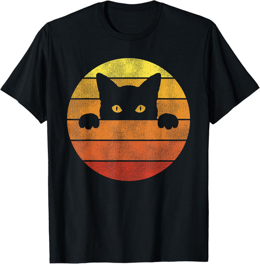 Retro Cat Shirt Vintage Funny Cat Men Women Girls Kids T-Shirt - T-Shirt | Black