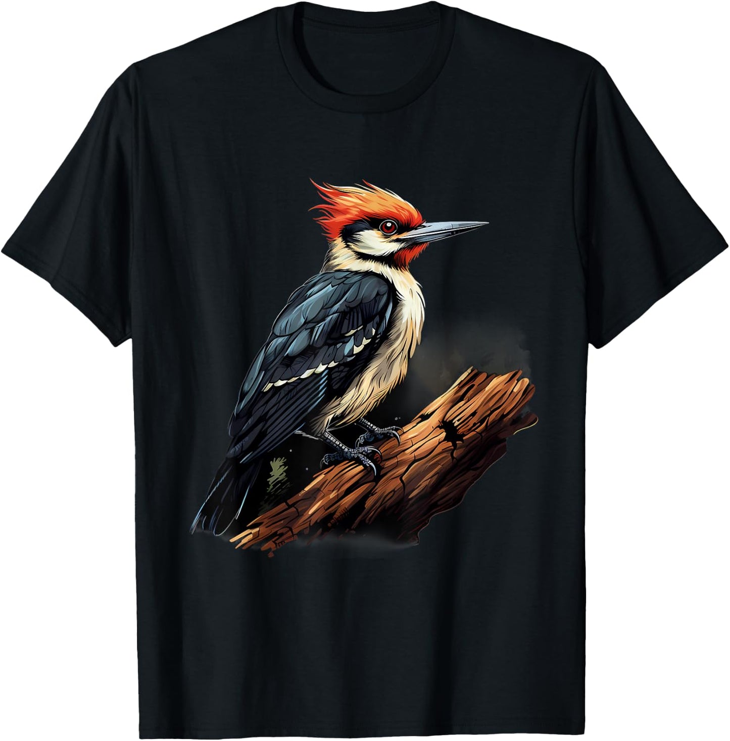 Woodpecker Artwork Nature Wildlife Animal Art Portrait T-Shirt - T-Shirt | Black