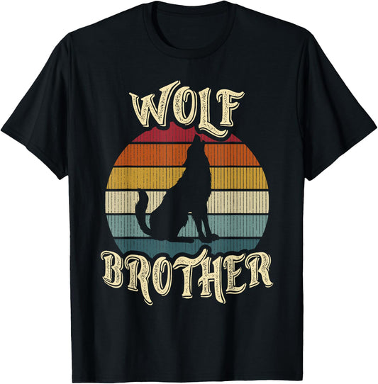 Wolf Brother Wolves Lover Vintage Funny Cute Pet T-Shirt - T-Shirt | Black