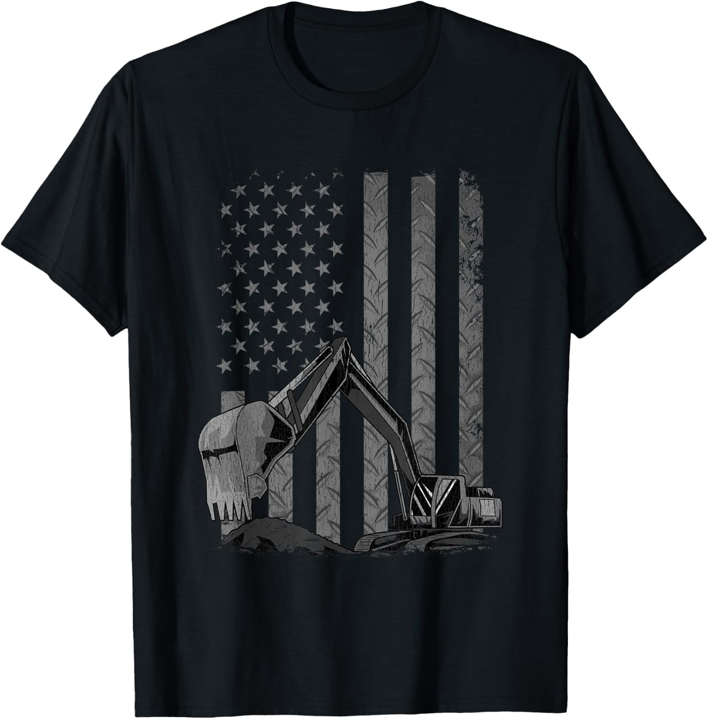 Patriotic Construction Worker Excavator Operator Digger Cool T-Shirt - T-Shirt | Black