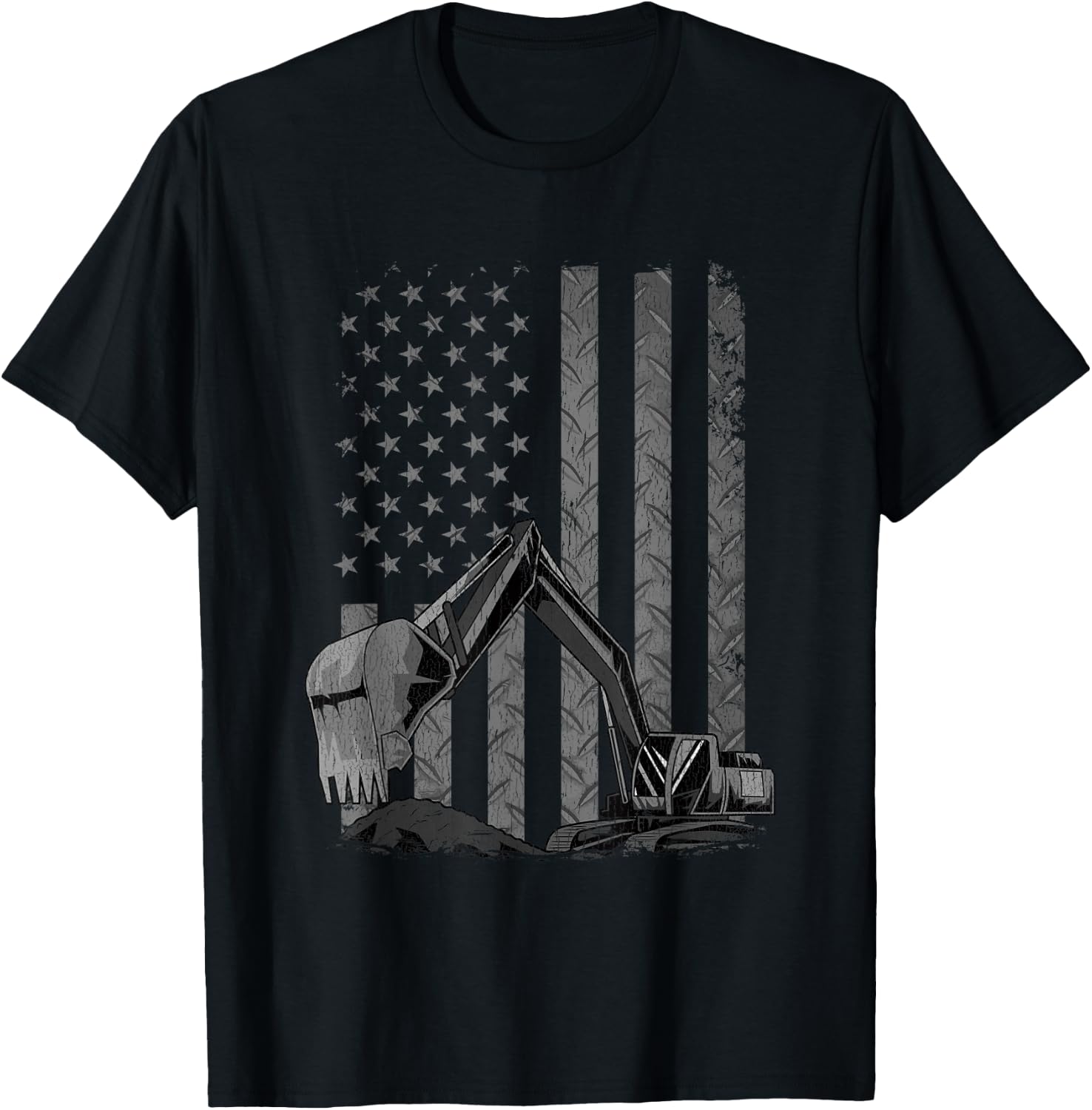 Patriotic Construction Worker Excavator Operator Digger Cool T-Shirt - T-Shirt | Black
