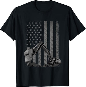 Patriotic Construction Worker Excavator Operator Digger Cool T-Shirt - T-Shirt | Black