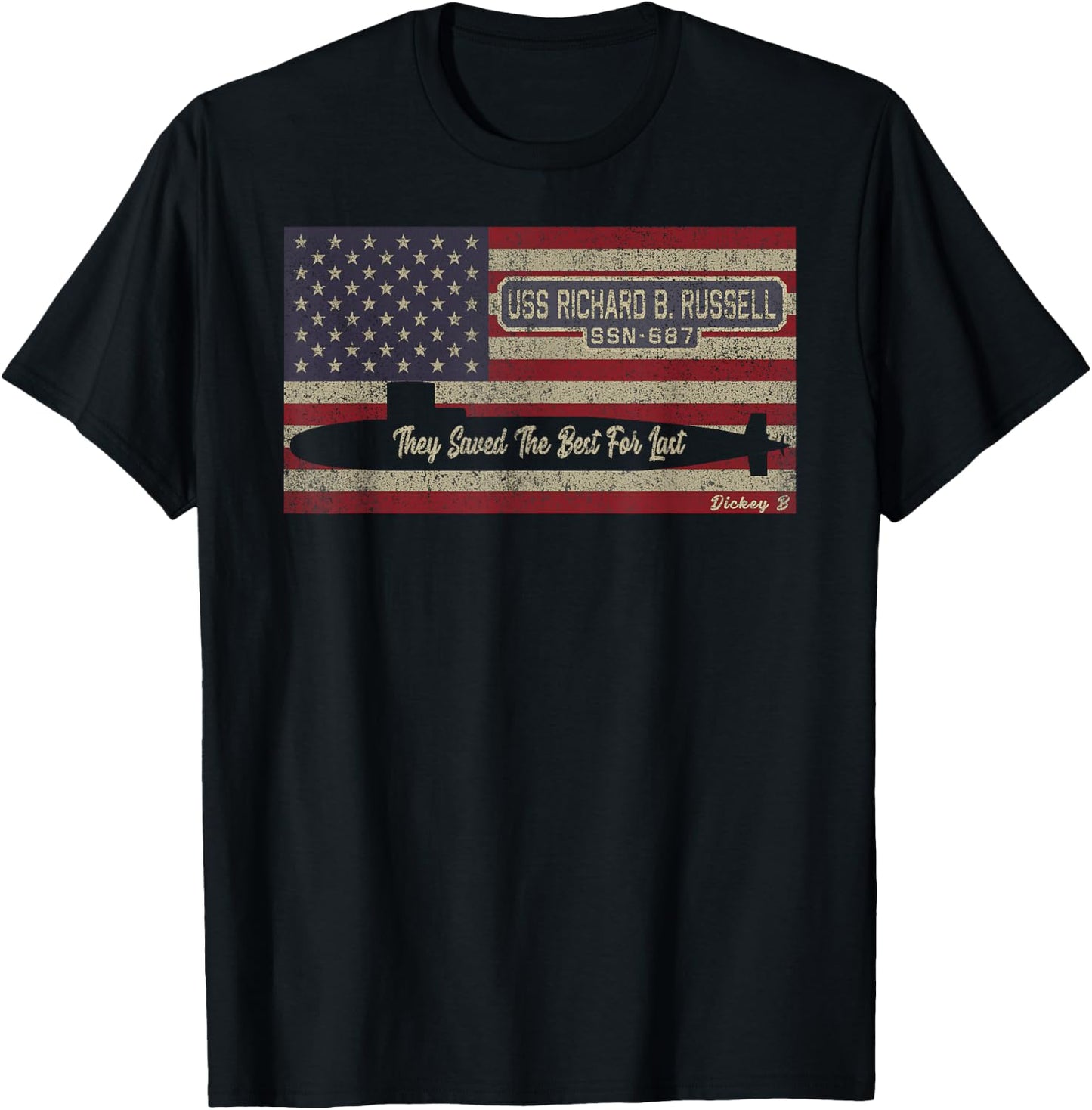 USS Richard B Russell SSN-687 Submarine USA American Flag Kids Men T-Shirt - T-Shirt | Black