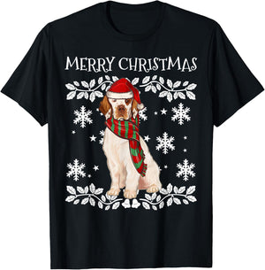 Merry Christmas Ornament Clumber Spaniel Xmas Santa T-Shirt - T-Shirt | Black