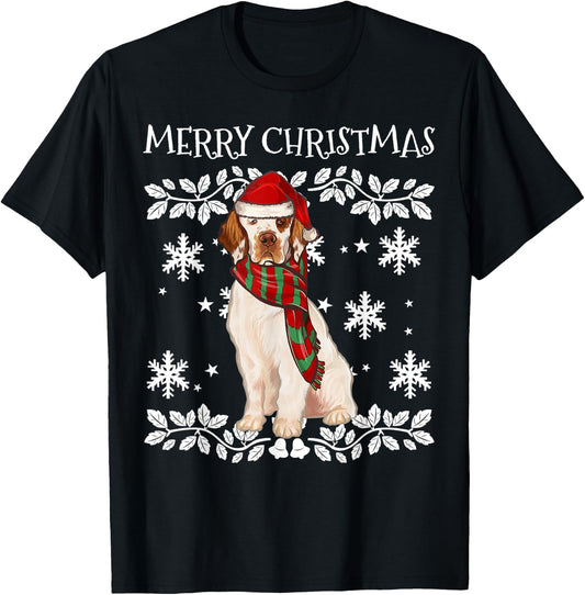 Merry Christmas Ornament Clumber Spaniel Xmas Santa T-Shirt - T-Shirt | Black