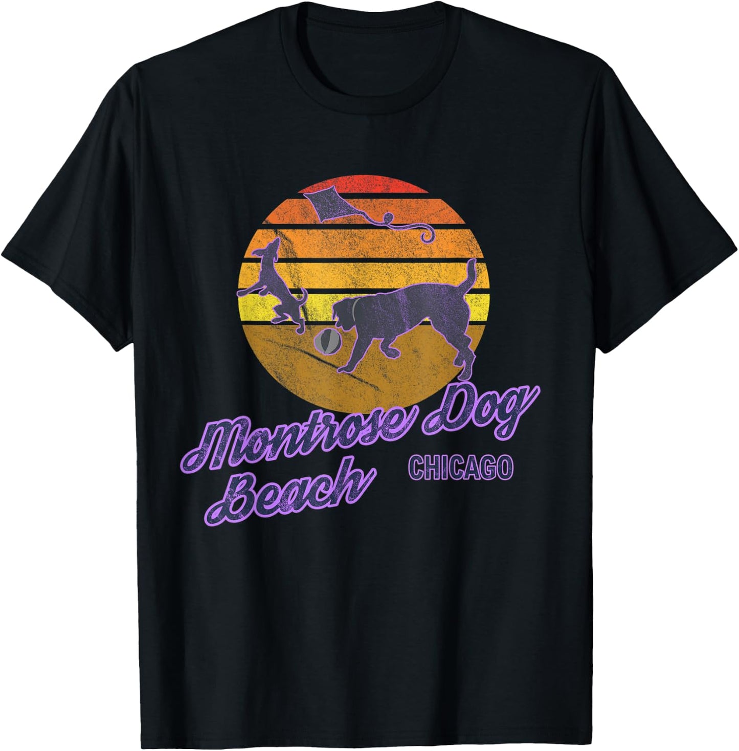 Montrose Dog Beach Chicago Illinois USA Dog Walkers T-Shirt - T-Shirt | Black