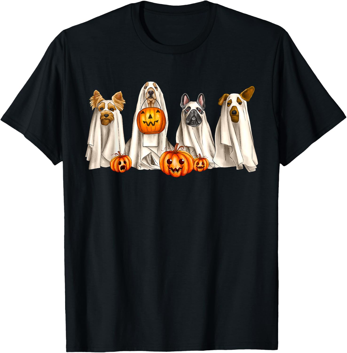 Ghost Dogs Spooky Season Dog Dressed As Ghost Halloween T-Shirt - T-Shirt | Black