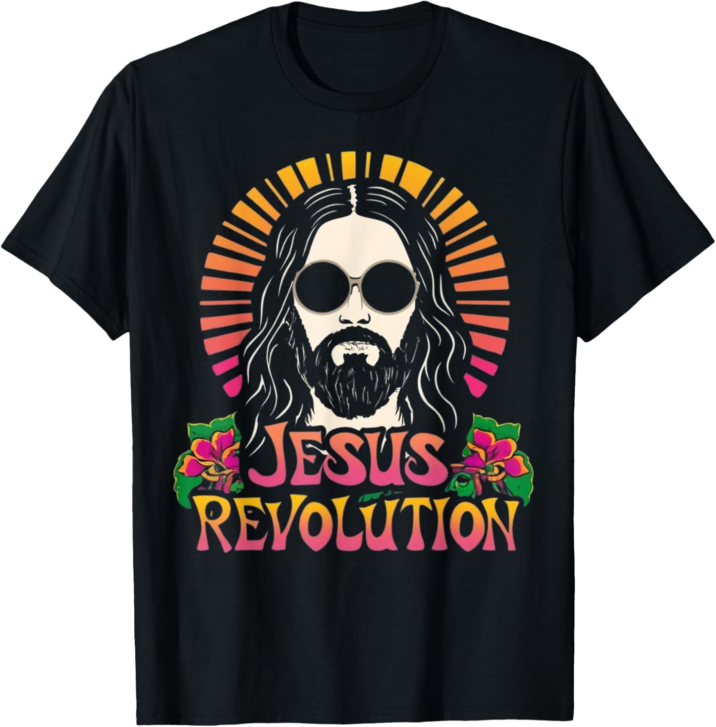 Jesus Revolution Christian Faith Retro Groovy Hippie Flower T-Shirt - T-Shirt | Black
