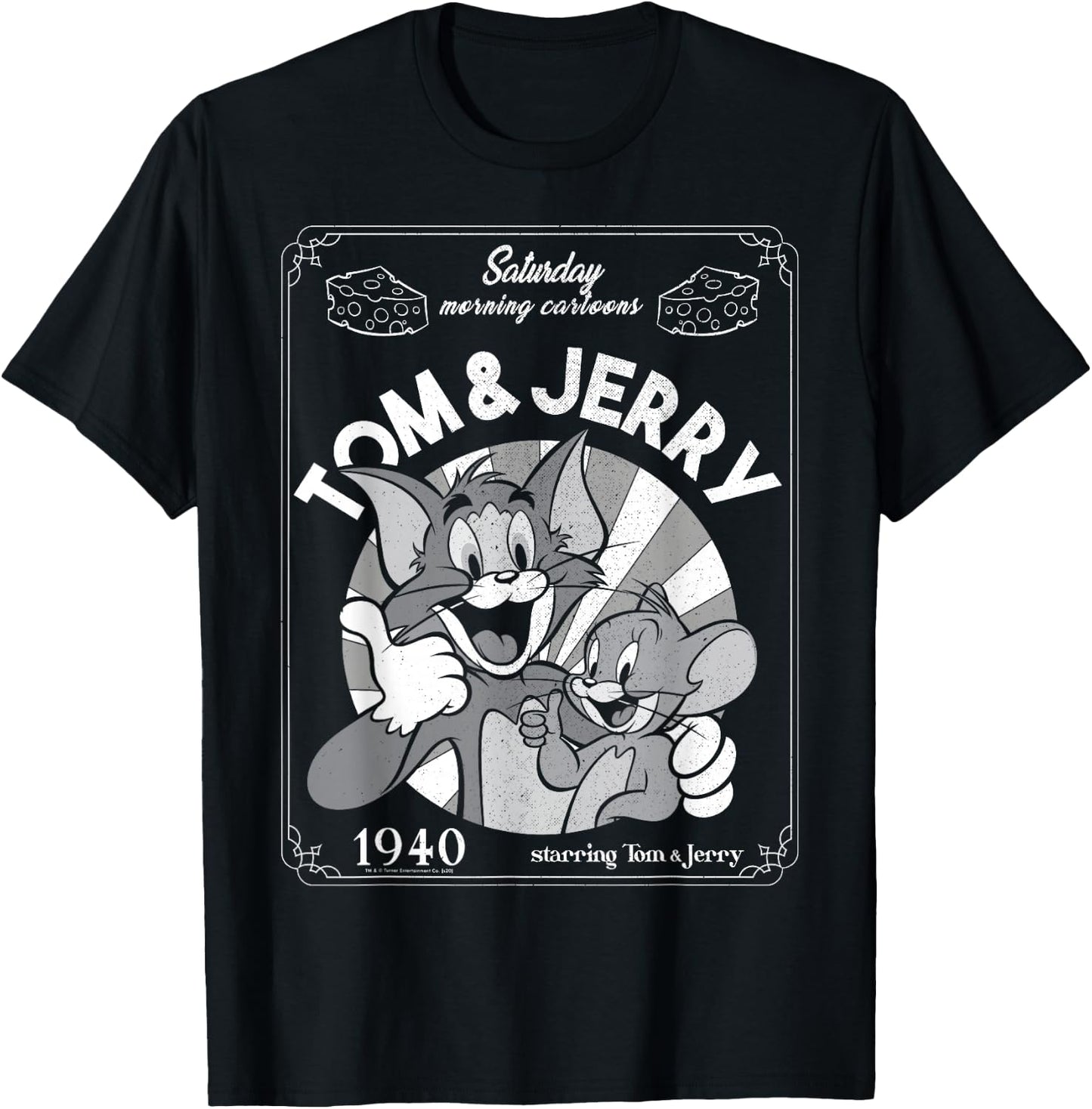 Tom And Jerry Saturday Morning Cartoons 1940 Portrait T-Shirt - T-Shirt | Black